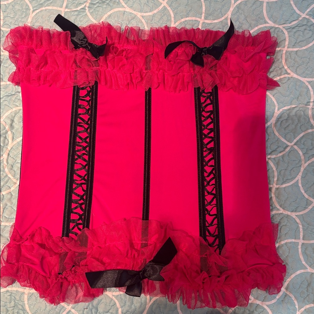 Pink and Black Lace Corset Top